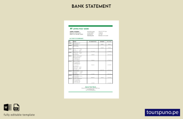 Plantilla de Excel de extracto bancario de Japan Post lista para imprimir